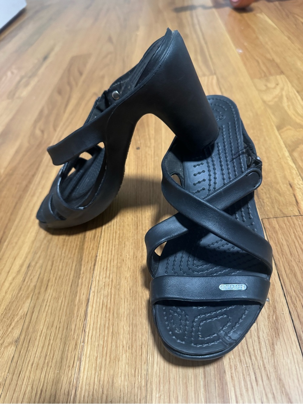 CROCS Black Strappy Heeled Sandals